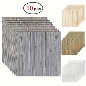 Panneaux de papier peint en Grain de bois, 10 pièces, pour décoration murale intérieure, mur en mousse auto-adhésif pour murs de fond de télévision, chambre à coucher
