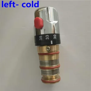 cartouche thermostatique remplacement laiton gauche entrée froide mitigeur douche tête chromée bouton verrouillage rouge bague graduée filtres maillés étanchéité