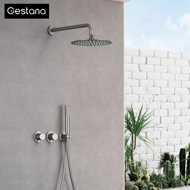 Système de pomme de douche mural gris pistolet en laiton… – vue 2