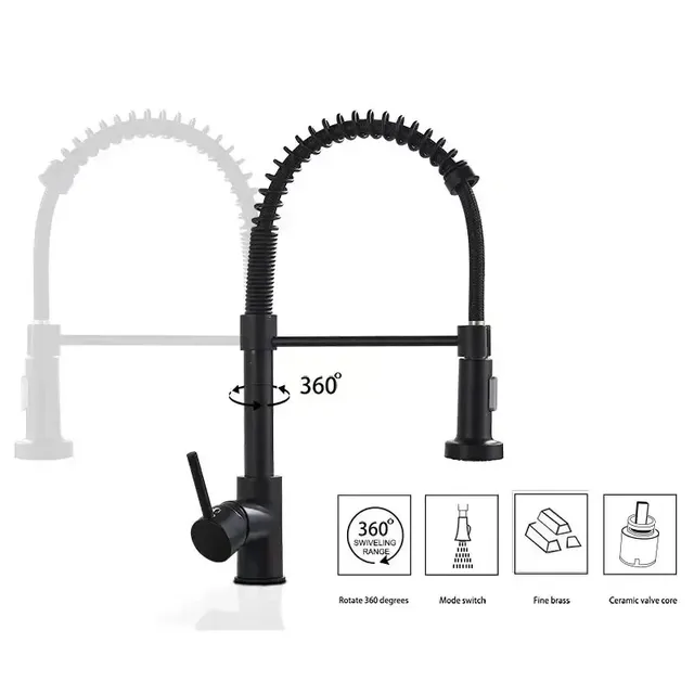 Robinet de cuisine extractible noir mat – vue 5