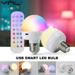 Ampoule LED RGB, chargement USB 5V, télécommande intelligente, variable, pour chambre à coucher, chevet, salon, Bar, luminaires LED