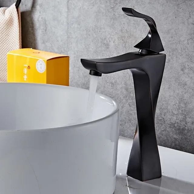 Robinet de lavabo de salle de bains noir et chromé – vue 4