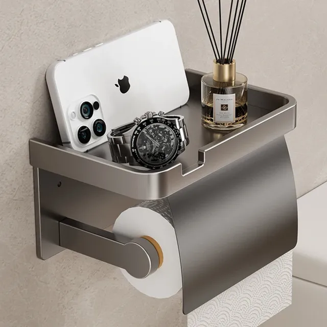 Porte-papier hygiénique mural avec plateau de rangement – vue 3