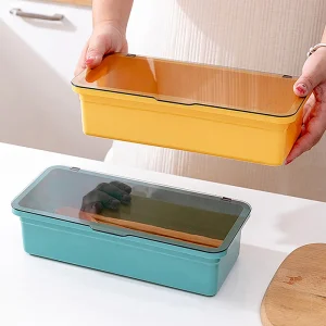 boîte rangement plastique alimentaire empilable antipoussière hermétique couvercle clips fumé compact grande capacité portable lavable détachable multifonctionnel