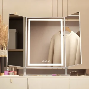 Miroir pliant esthétique Led, miroir de maquillage décoratif de luxe, miroirs de table élégants avec lumière, décoration de chambre à coucher Miroir pliant esthétique Led, miroir de maquillage décoratif de luxe, miroirs de table élégants avec lumière, décoration de chambre à coucher