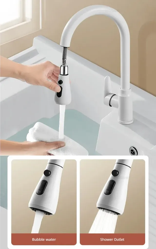 Pulvérisateur robinet cuisine blanc mitigeur arc haut… – vue 3