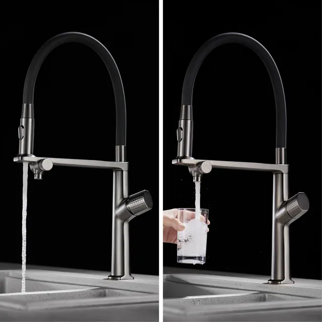 Robinet de cuisine de luxe en laiton gris pistolet – vue 3