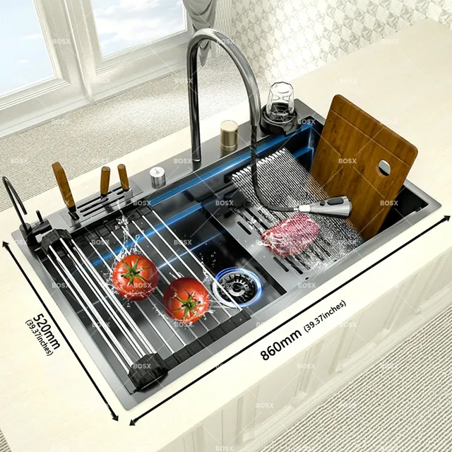 Évier cuisine acier inoxydable brossé 86x52cm… – vue 2