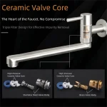 180 °   Robinet d&rsquo;évier mural rotatif, sortie allongée, robinet de cuisine antirouille, poignée antidérapante, Installation facile