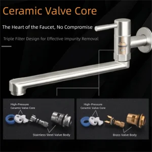 180 °   Robinet d&rsquo;évier mural rotatif, sortie allongée, robinet de cuisine antirouille, poignée antidérapante, Installation facile