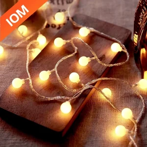 Guirxiété lumineuse boule LED alimentée par batterie USB, lampe d’extérieur, lumières dégradées, décoration de Noël, mariage et jardin, 10m Guirxiété lumineuse boule LED alimentée par batterie USB, lampe d’extérieur, lumières dégradées, décoration de Noël, mariage et jardin, 10m