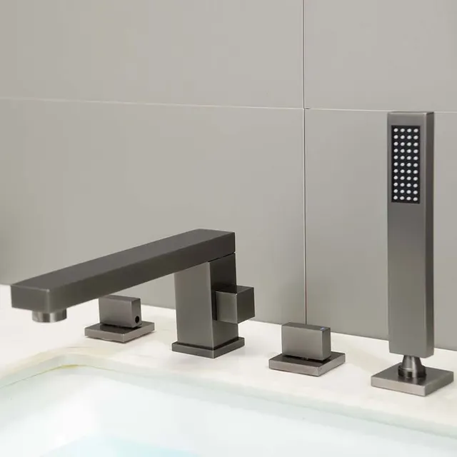 Robinet baignoire mitigeur doré brossé laiton noir bec… – vue 5