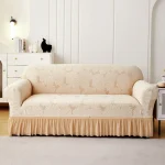 Housse de canapé extensible douce 2/3 places, housse de coussin de siège de canapé élastique tout compris avec jupe, protection de canapé imprimée feuilles pour la maison