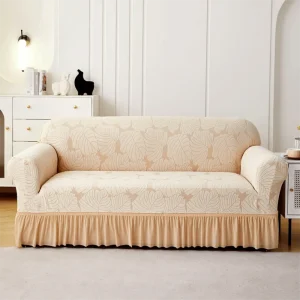 Housse de canapé extensible douce 2/3 places, housse de coussin de siège de canapé élastique tout compris avec jupe, protection de canapé imprimée feuilles pour la maison