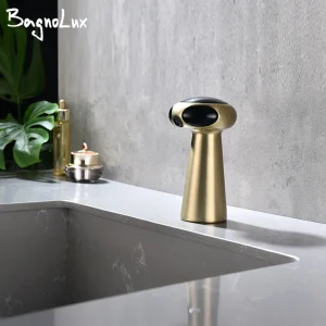 HOANCEIES-Capteur Tactile en Or Brossé à Commande Vocale, Lumière LED pour Évier, Robinet Chaud et Froid