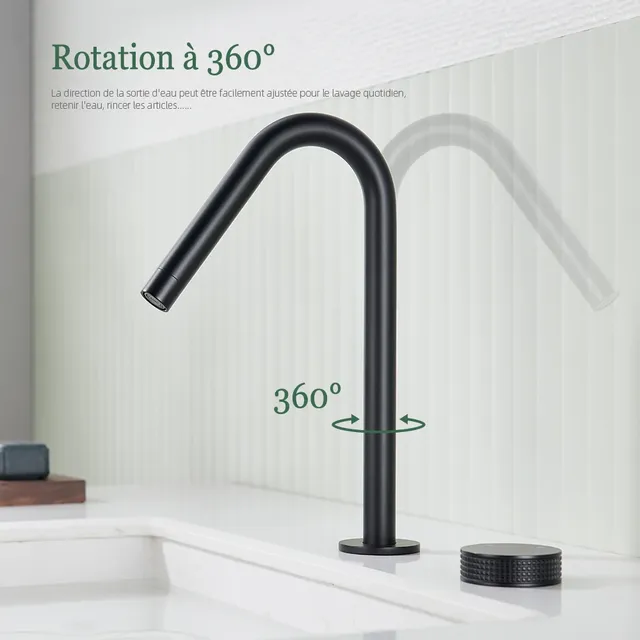 Robinet de lavabo noir mat – vue 2