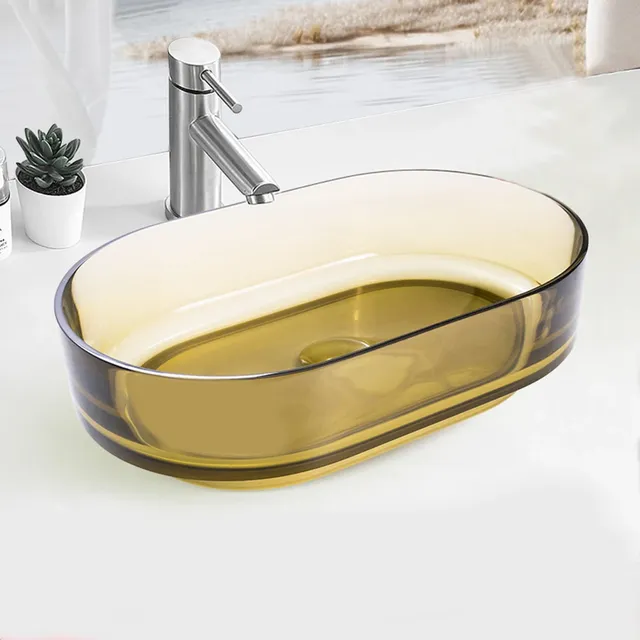 Vasque comptoir ovale verre translucide ambre perçage… – vue 6