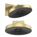 Pommeau de douche à grande pluie de 12 pouces avec bras, pomme de douche ronde en plastique ABS, pulvérisateur de douche aérien, or brossé et métal noir