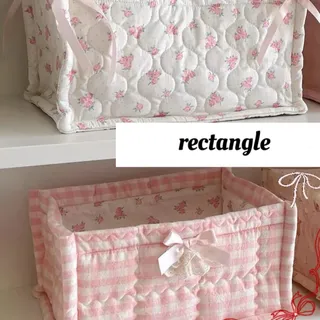 Panier rangement rectangulaire tissu matelassé vichy rose pâle…