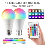 Ampoule intelligente E27 B22 RGB à intensité variable, 110V 220V, 24 touches, télécommande, variateur de lumière RGBW, pour salon, 1 à 10 pièces