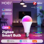 MOES Tuya – ampoule LED intelligente Zigbee, 14W, RGB C + W E27, couleurs, variable 2700K-6500K, application Smart Life, contrôle réglable, Alexa Google Home