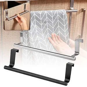 porte serviettes armoire suspendu acier inoxydable brossé métal noir mat barre cylindrique crochets antirayures sans perçage gain place compact polyvalent