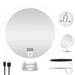 Miroir grossissant de 6 pouces avec lumière 5-30X miroir grossissant de voyage portable avec 360 °   Support réglable et ventouse