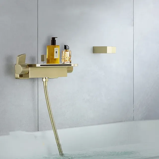 Mitigeur baignoire mural cascade doré brossé laiton… – vue 3
