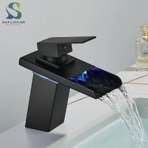 Robinets de centre commercial d&rsquo;eau chaude et froide, LED intelligente noire, Robinets chromés, Massage hydroélectrique, 3 documents, Changements