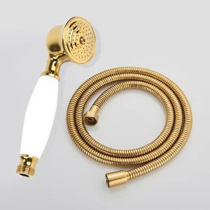 Ensemble de pomme de douche à main pour téléphone en laiton poli doré de luxe avec tuyau de 1,5 m Ensemble de pomme de douche à main pour téléphone en laiton poli doré de luxe avec tuyau de 1,5 m