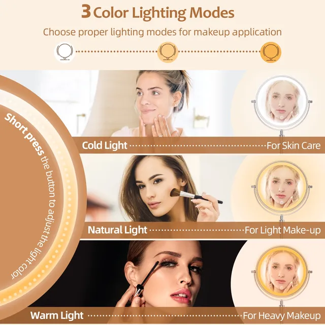 Miroir de maquillage à 3 couleurs avec lampe lumineuse – vue 4