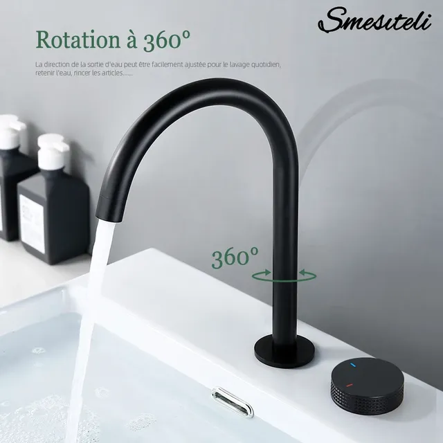 Robinet de lavabo noir mat à 2 trous – vue 3