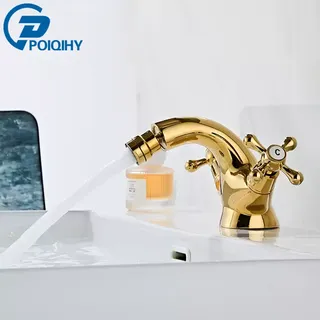 POIQIHY robinet de Bidet doré double poignées eau salle de bains évier…