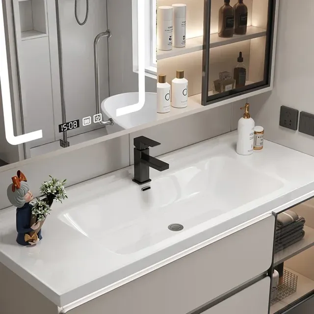 Meuble vanité lavabo suspendu blanc laqué vasque… – vue 3