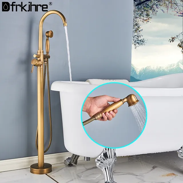 Robinet de baignoire monté au sol en laiton Antique