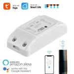 Interrupteur intelligent Wifi domotique encastrable module relais compact blanc bornes vis del témoin installation bricolage compatible assistant vocal minuterie scénarios