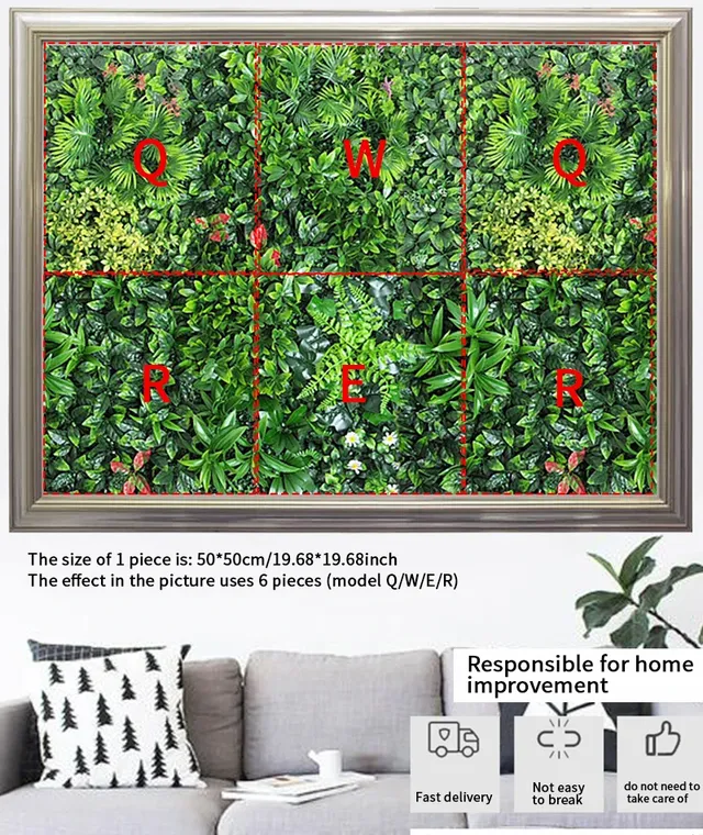 Panneau mural de plantes artificielles 3D 50x50CM – vue 3