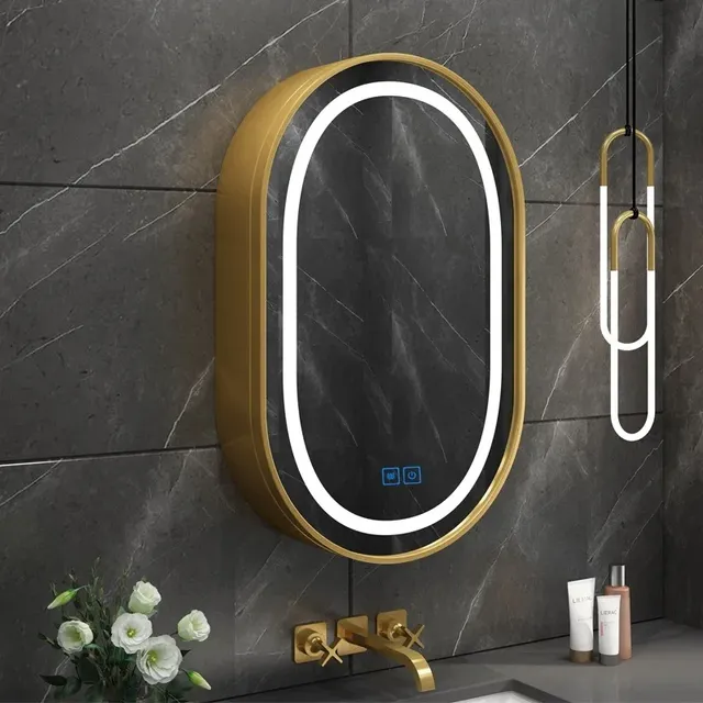 Miroir mural rond cadre noir mat anneau LED tactile… – vue 5
