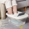 bain pieds électrique portable pliable compact blanc gris plastique translucide cuve rectangulaire arrondie fond texturé profondeur immersion chevilles vapeur chauffante