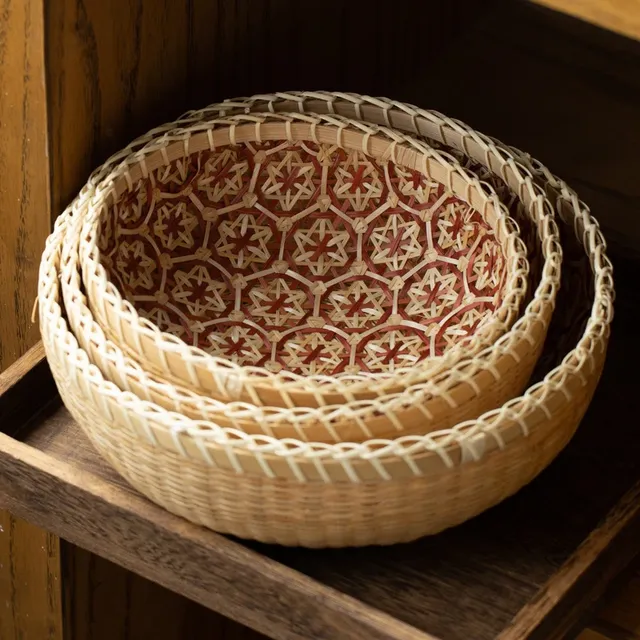 Panier de rangement rond en bambou tissé à la main – vue 2