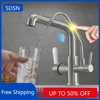 Robinet d'évier de cuisine avec filtre tactile en laiton