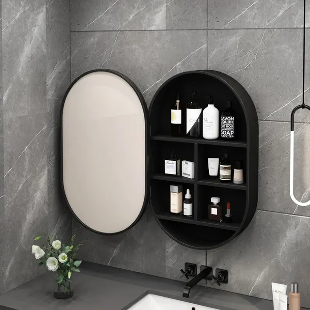 Miroir mural rond cadre noir mat anneau LED tactile… – vue 4