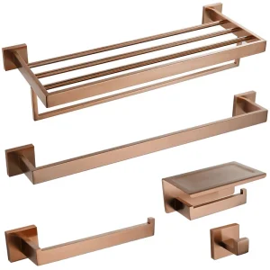 Matériel de salle de bains en or Rose brossé, accessoires de bain carrés, porte-papier hygiénique, porte-serviettes, barre, crochet pour Robe, porte-serviettes Matériel de salle de bains en or Rose brossé, accessoires de bain carrés, porte-papier hygiénique, porte-serviettes, barre, crochet pour Robe, porte-serviettes