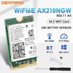 Adaptateur sans fil WiFi 6E AX210NGW NGFF, Bluetooth 5.3, WiFi6, 5374Mbps, 2.4G/5G/6GHz, 802.11AX, pour ordinateur de bureau/ordinateur portable, Win10/11