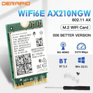 Adaptateur sans fil WiFi 6E AX210NGW NGFF, Bluetooth 5.3, WiFi6, 5374Mbps, 2.4G/5G/6GHz, 802.11AX, pour ordinateur de bureau/ordinateur portable, Win10/11