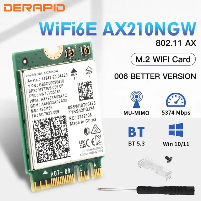 Adaptateur sans fil WiFi 6E AX210NGW NGFF