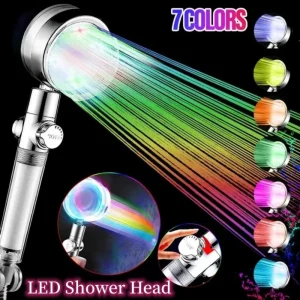 Pommeau de douche LED 7 couleurs/contrôle de température, 3 couleurs, changement automatique de couleur, salle de bain, économie d&rsquo;eau, pomme de douche à main