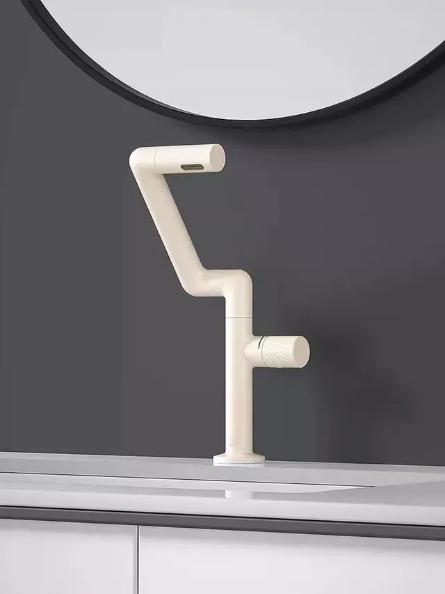 Robinet lavabo mitigeur monocommande laiton ivoire mat… – vue 3