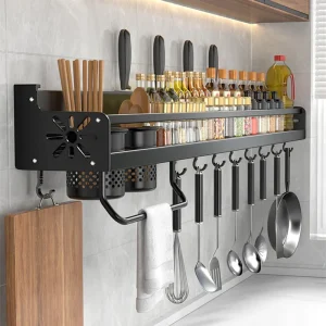 Organisateur de cuisine étagère murale support de rangement d&rsquo;épices porte-couteau de cuisine mur assaisonnement baguettes cuillère pelle stockage Sheif