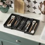 Grand organisateur d&rsquo;ustensiles de cuisine en plastique extensible et réglable-porte-couverts et séparateur d&rsquo;outils, organisateur d&rsquo;ustensiles de cuisine